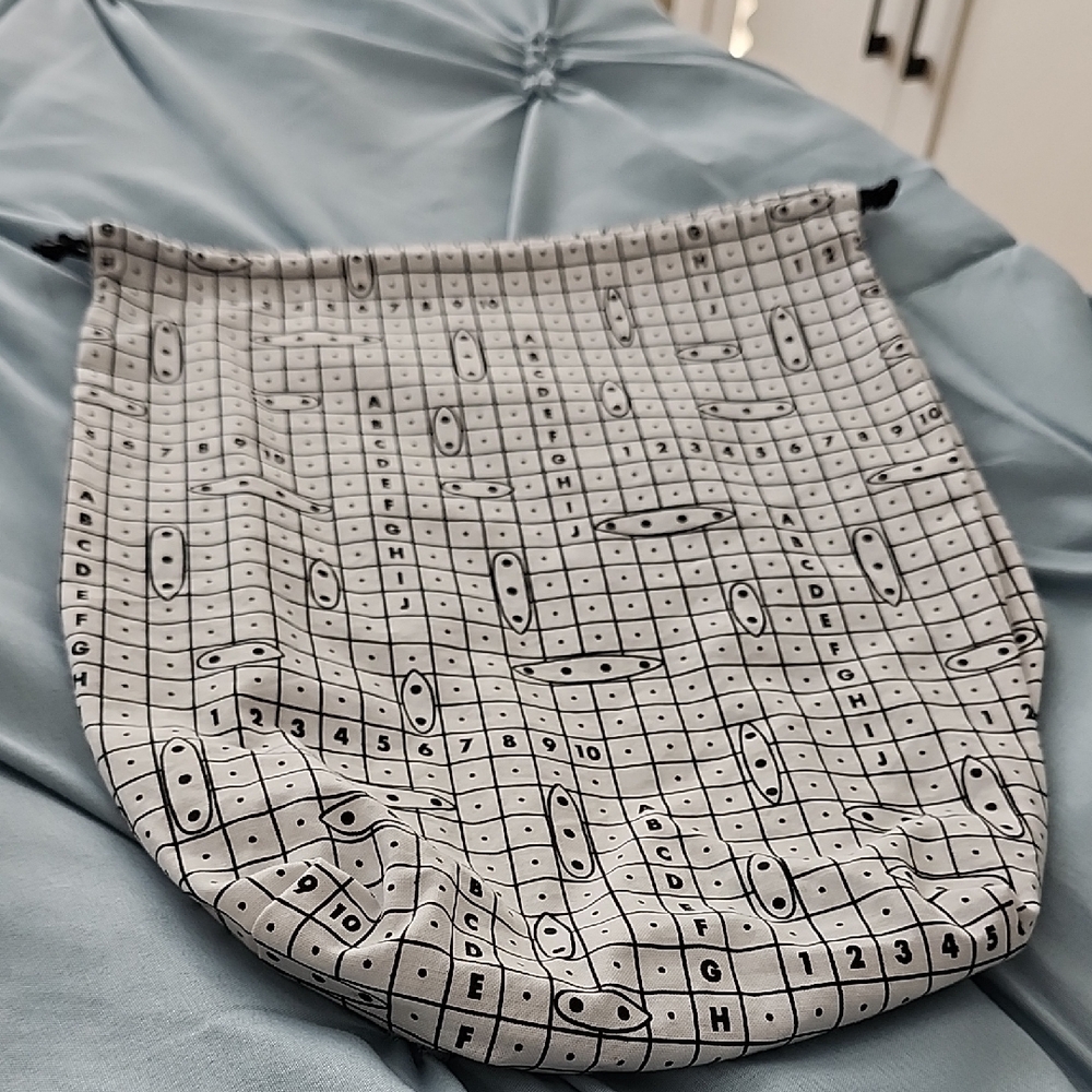 Black and White Battleship Print Drawstring Bag That Holds A Complete Battleship